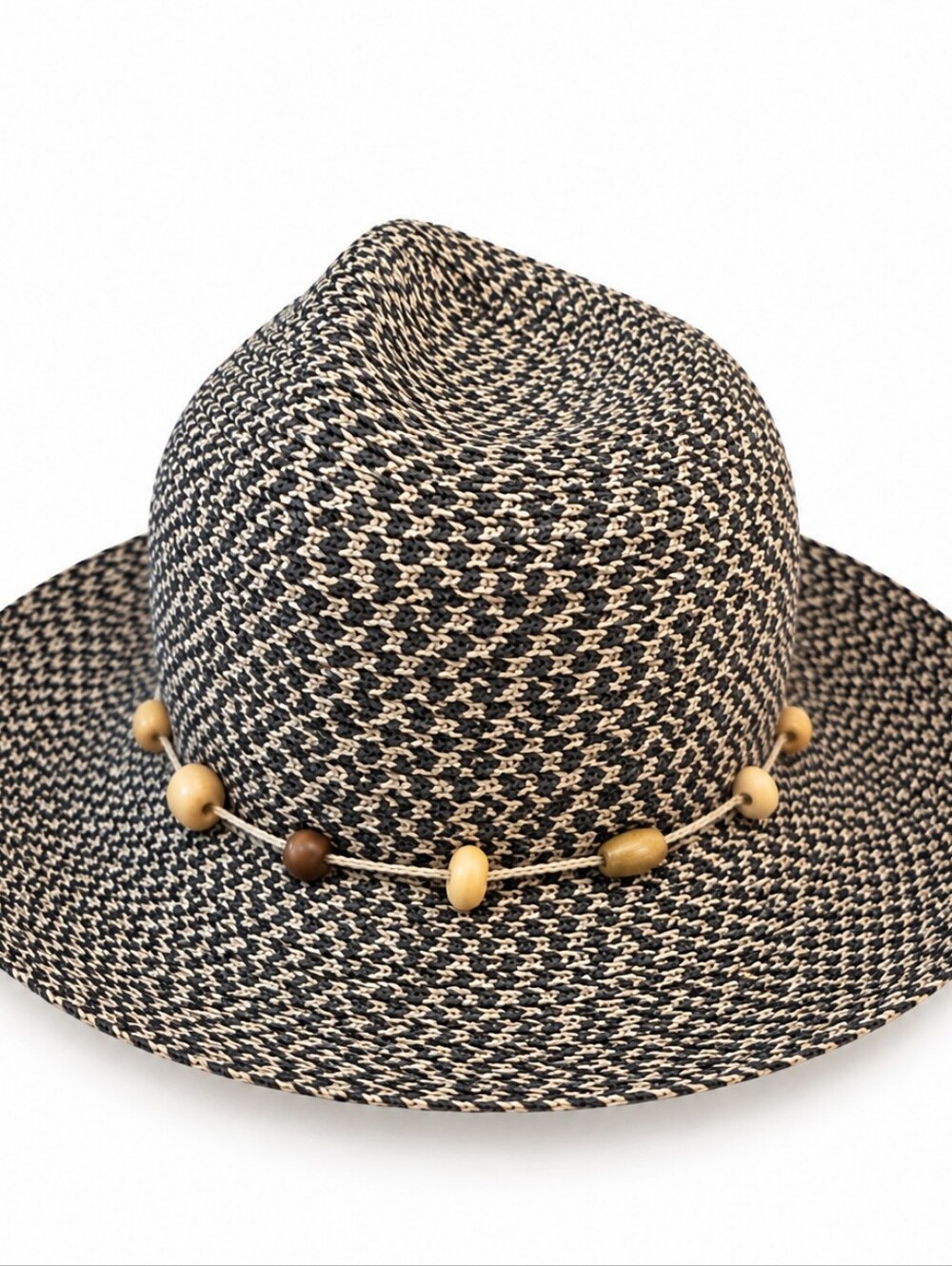 Wallaroo Women’s Paper Braid Wide Brim Sun Hat Black Tan Beaded